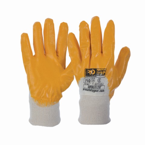 GLOVE NITRILE DIPPED KNITTED WRIST OPEN BACK YELLOW. PREMIUM QUALITY. SM